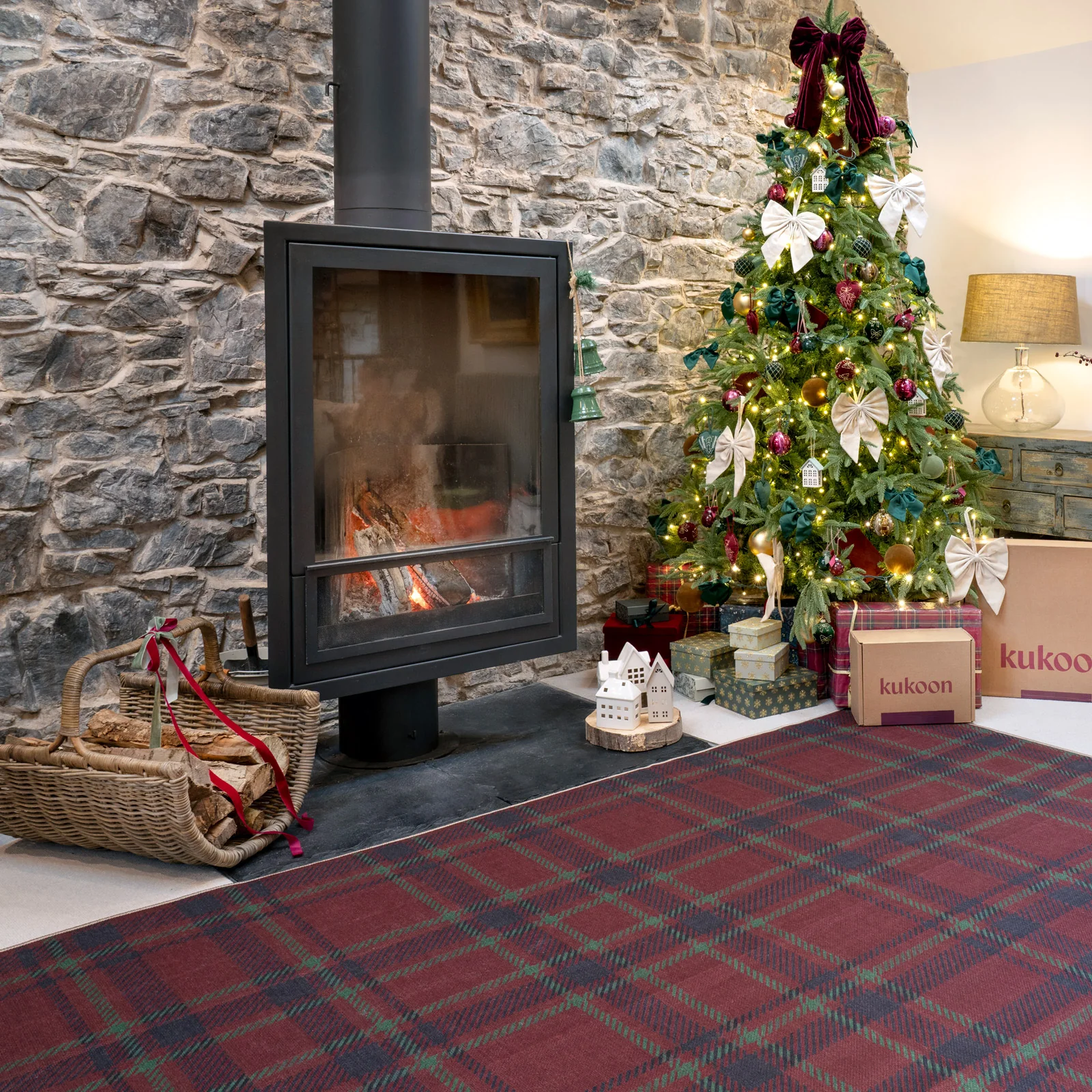 Washable Red Tartan Heritage Rug - Finn - Image 2