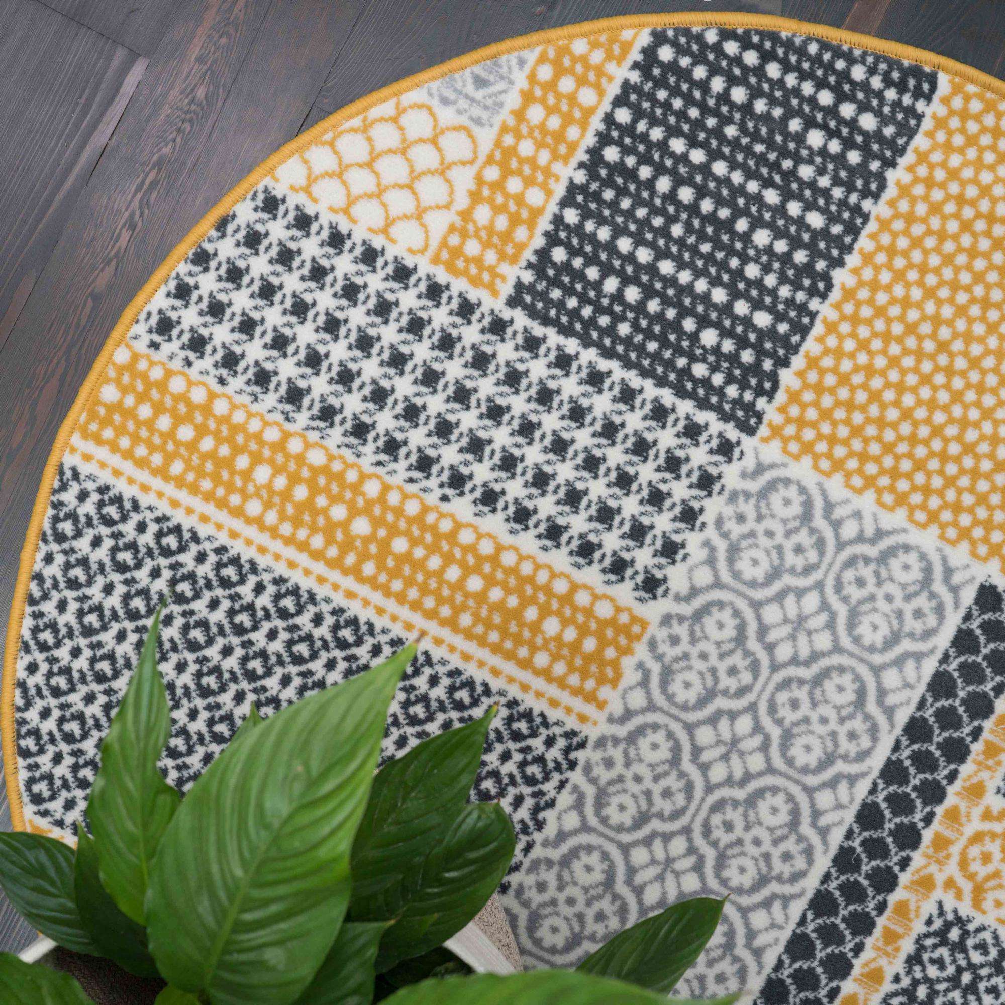 Yellow Grey Patchwork Hallway Runner Rug - Image 6